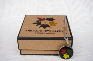 Maple Leaf Pendant Necklace comes in a custom made Pressed Wishes Organic Jewellery Box