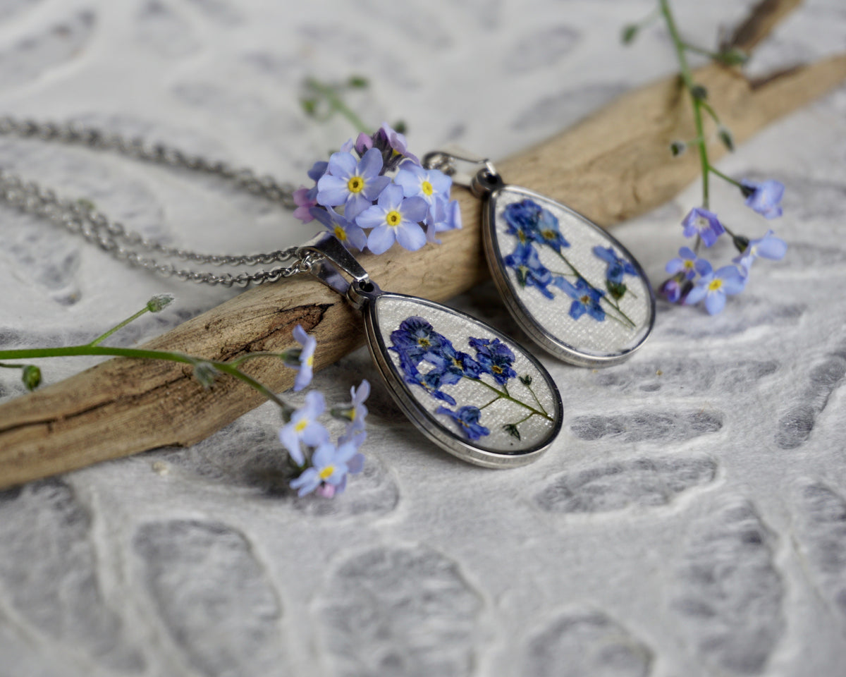 Real Pressed Forget Me Not Teardrop Necklace by Pressed Wishes
