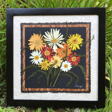 real pressed colourful shasta daisy picture with handmade papers and a solid wood frame by PRESSED WISHES