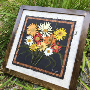 Real Pressed Shasta Daisy Picture with walnut handmade framed