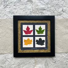 Dried Maple Leaf Art. 4 seasons pressed maple leaf framed artwork with green handmade paper