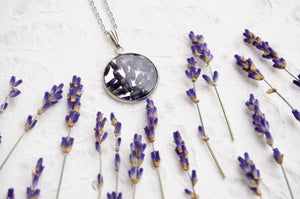 pressed lavender in resin pendant available for sale by Pressed Wishes