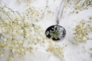 Real Pressed Queen Annes Lace Resin Pendant Necklace by Pressed Wishes, Canadian Artists
