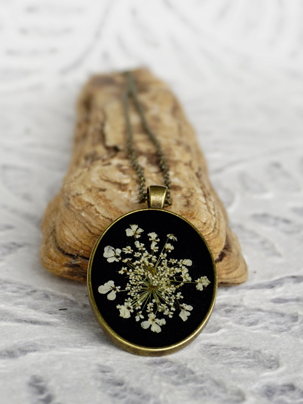 Real Pressed Queen Annes Lace Pendant Necklace by Pressed Wishes