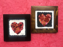 Dried/Pressed rose heart mosaic in black and brown solid wood frame