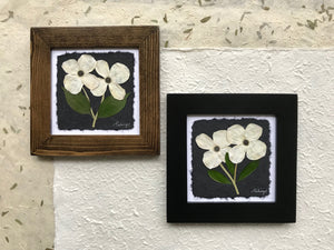 Dried Flowers; white pressed dogwood flower framed artwork; provincial flower of BC