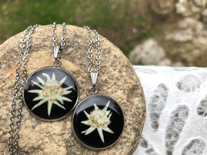 pressed edelweiss necklace with hypoallergenic stainless steel