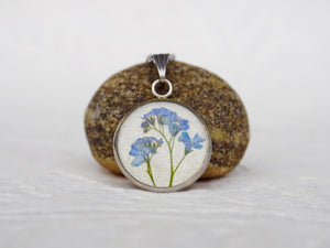 pressed forget me not flower pendant necklace made by Pressed Wishes