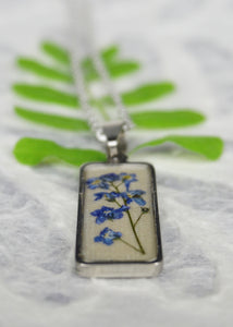 Forget Me Not Bar Necklace - Resin Real Flower Jewelry by Pressed Wishes, Canadian Botanical Artist