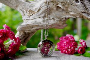 Preserved Hawthorne Blooms in Circle Stainless Steel Locket - Proudly handmade in Canada by Pressed Wishes