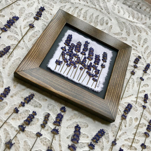 dried lavender framed picture with brown solid wood frame