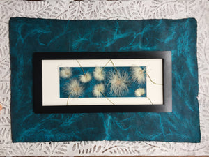 pressed old mans whiskers framed artwork with teal handmade paper by Pressed Wishes