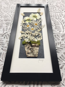 pressed daisy framed artwork with hollyhocks and pearly everlasting