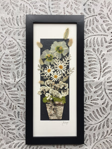 daisy birch planter pot framed artwork with black frame made by Pressed Wishes