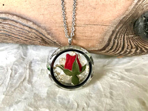 Real pressed rosebud circle locket necklace by Pressed Wishes