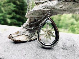 real pressed edelweiss stainless steel locket necklace by Pressed Wishes - Canadian Artisan