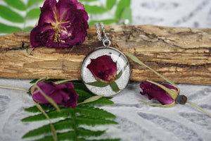 Real Rose Bud Flower Pendant Necklace by Pressed Wishes