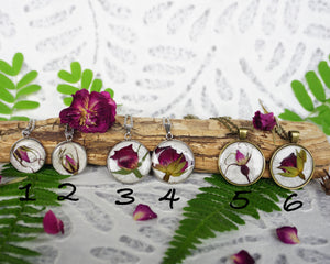 Take your pick - pick your very own ONE OF A KIND Pressed Rose Bud in Resin Pendant Necklace! 